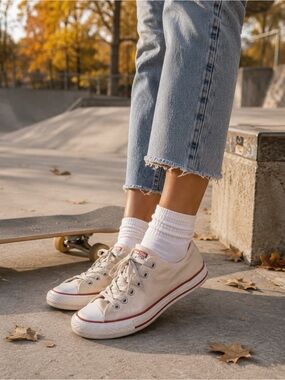 CONVERSE all star sneakers size US4.5 cream beige white red shoes youth unisex